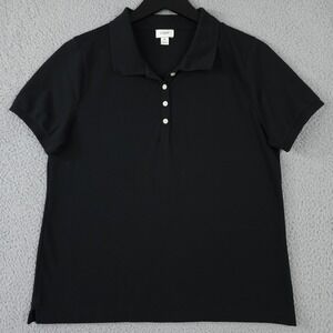 J Crew Polo Shirt Womens Medium Black Pique Knit Preppy Classic Casual Stretch